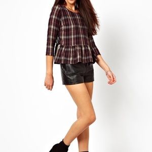 Plaid peplum top with black lace back